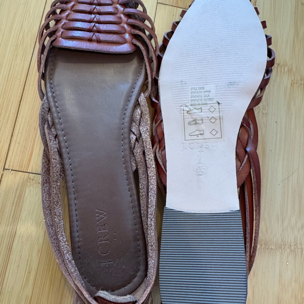 New! Never Worn! J Crew Brown Leather Strappy Flat Women's Shoes Sz 9.5